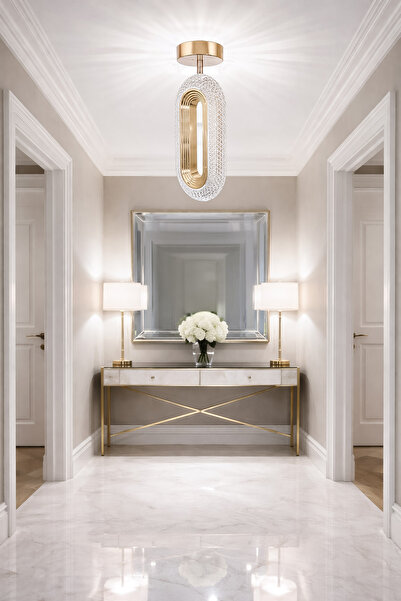 Turanconcept Doruk Tekli Plafonyer Modern Led Avize Kristal Görünüm(Beyaz Işı...