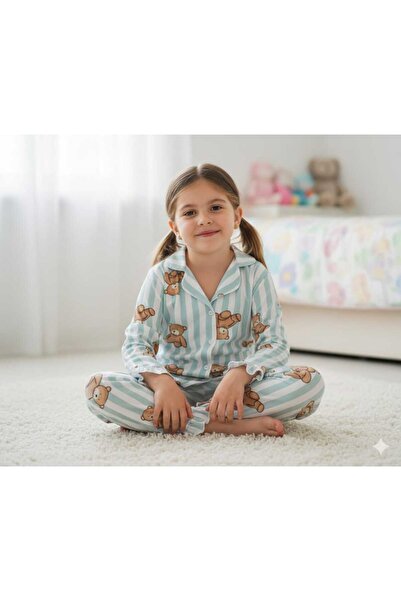 Marka anne - kız kombin pijama takımı çocuk için ayıcıkli