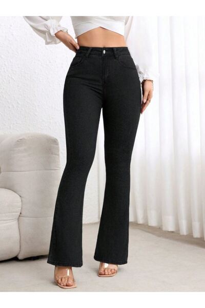 Noxter Women's Black Flared Jean Trousers