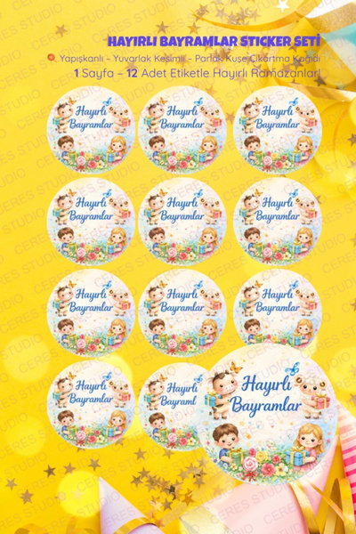 Ceres Studio İyi Bayramlar Sticker Seti B-8 12 Adet Etiket | Yapışkanlı, Parl...