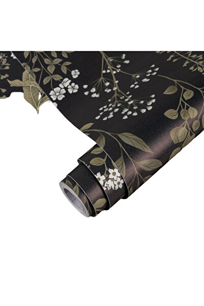 OEM Folie Autoadeziva Tapet Negru Mat - Model Floral, Material PET Impermeabi...