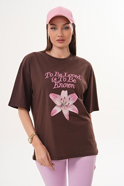 ŞİMAL تي شيرت نسائي كبير الحجم بياقة دائرية وتفاصيل مطبوعة 260150 -