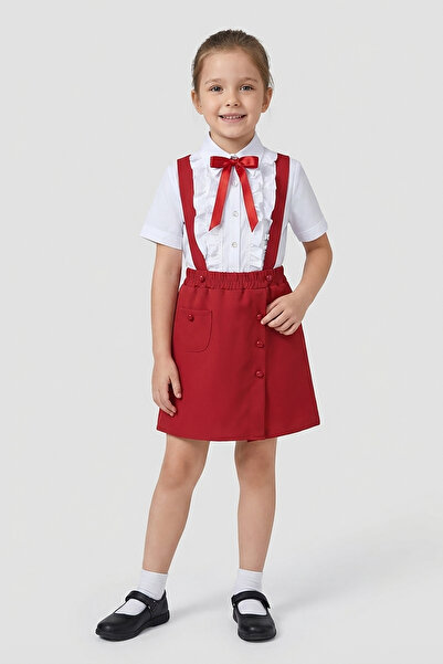 nacar çarşı Cămașă cu volane și fundă roșie pentru fetițe, set salopetă roșie...