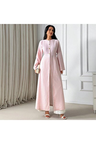 FASHION ARİA Toz Pembe Düğme Detaylı Elbise Tunik