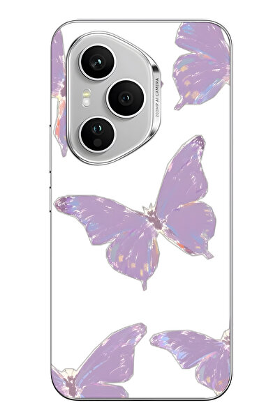 FLAMENKO غطاء هاتف شفاف بنمط الفراشة الأرجواني متوافق مع هونور 400 برو