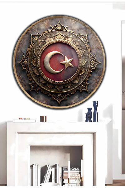 Missing Items Vintage Görünümlü Yuvarlak Türk Bayrağı Cam Tablo, Türkiye | Ba...