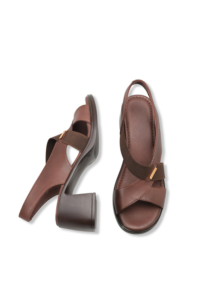 DELSOLERA Women's Brown Cross-Strap Detailed Heeled Daily Comfortable Stylish...