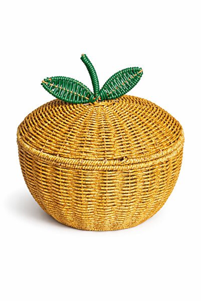 Coş Ev Mutfak Elma Model Hasır Sepet 25 cm Kapaklı Dekoratif Saklama Kutusu D...