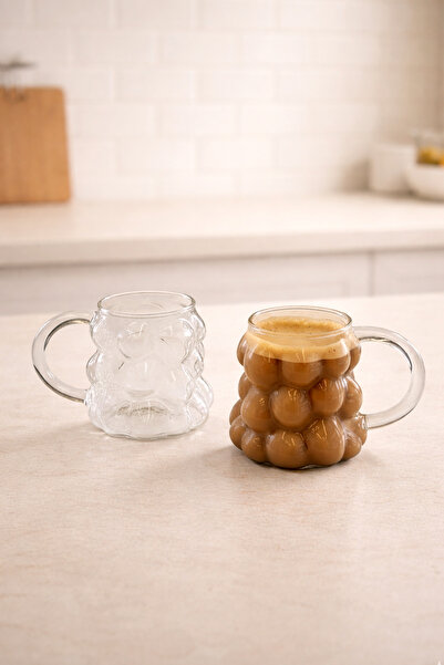 PORLİSMA Liora Borosilikat Cam Kulplu Bardak, Üzüm Model Kahve ve Sunum Bardağı