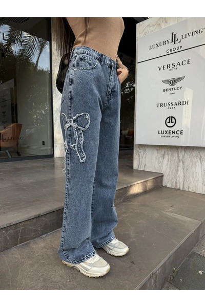 DESTİNE Butterfly Streetwear Baggy Blue Trousers