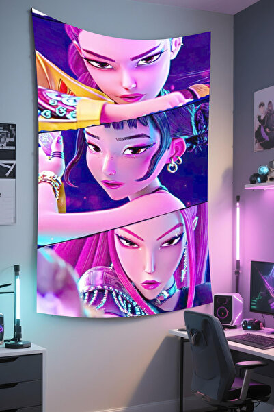 RUGRUMBA Demon Hunters Baskılı Duvar Örtüsü – K-Pop Temalı, Kaliteli Kumaş, T...