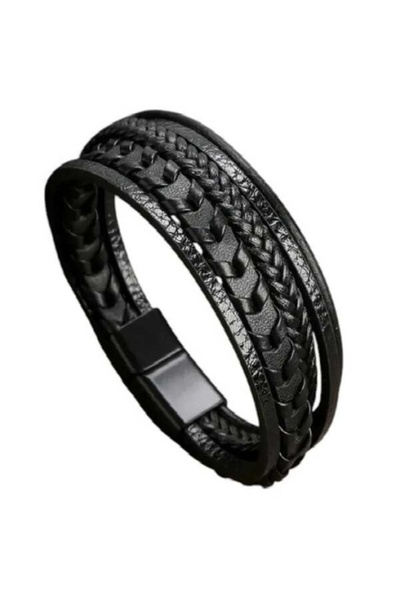 OutfitModa Men's black Leather bracelet