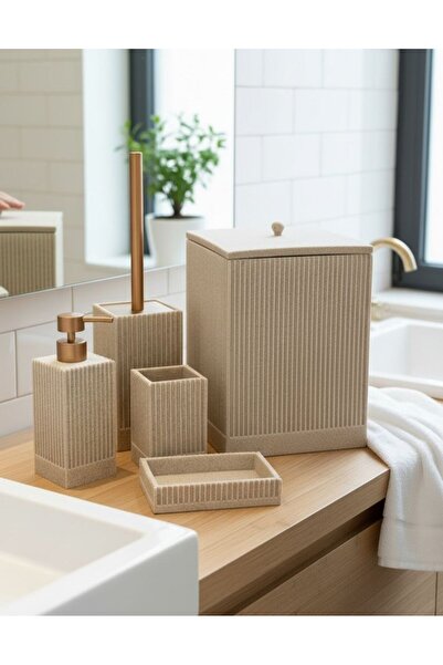 Onedekor 5 Piece Luxury Laduree Talya Cream Gold Bathroom Set