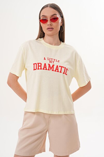 ŞİMAL Women's Print Detailed Crew Neck Oversize T-Shirt 260253 -