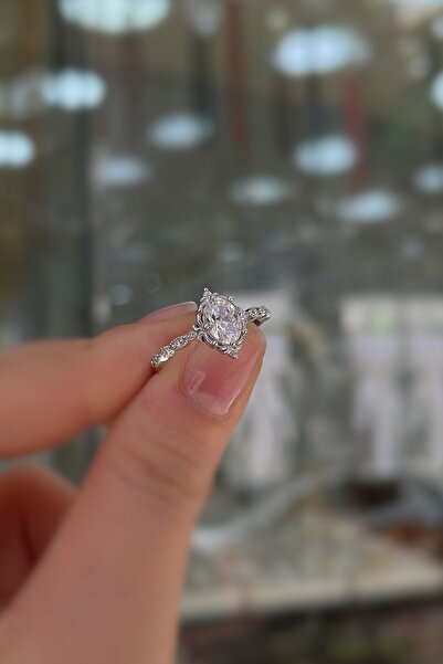 Erer Gümüş 925 Ayar Gümüş Oval Kesim Zirkon Taşlı Vintage Tasarım Kadın Yüzük