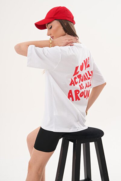 ŞİMAL Women's Back Print Detailed Crew Neck Oversize T-Shirt 260257