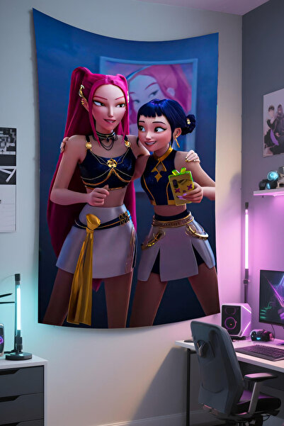 RUGRUMBA Demon Hunters Baskılı Duvar Örtüsü – K-Pop Temalı, Kaliteli Kumaş, T...