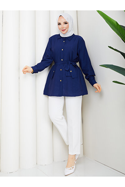 Wual giyim Belted Button Detailed Women's Shirt Tunic – Modern Stylish Design