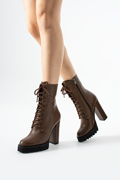 FOLLİNİ Women's genuine leather platform boots brown