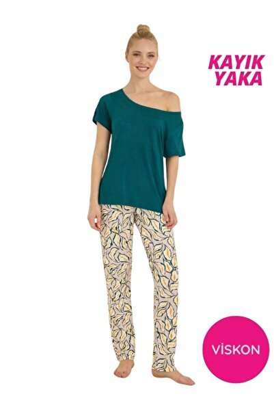 bie's Women's Buttonless Boat Neck Viscose Short Sleeve Pajama Set-Off Should...