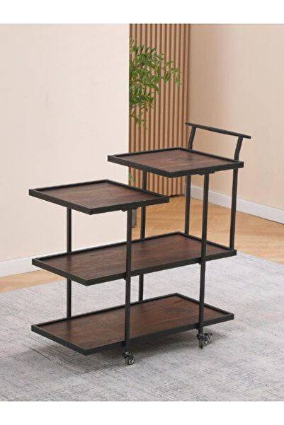 BEC30 عربة تقديم وتنظيم مودرن 4 مستويات - تصميم خشبي مع هيكل معدني متين