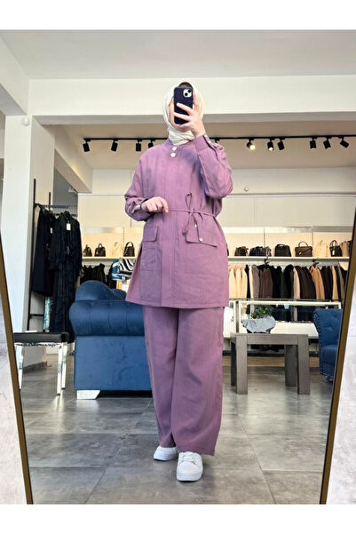 My Magazin Women's Zipper Closure Cotton Tunic Trousers Set 4439