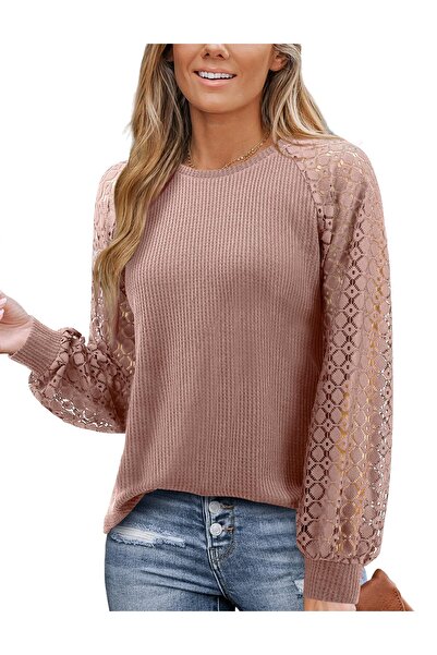 OEM Bluză Damă Elegantă - Dantelă și Mânecă Lungă, Poliester, Decolteu Rotund...