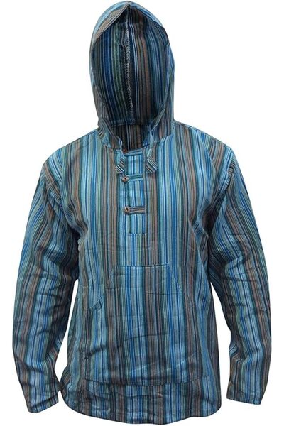 OEM Cămașă Hanorac Bărbați - Bumbac 100%, Stil Boho, Dungi Mix Turcoaz - Mări...