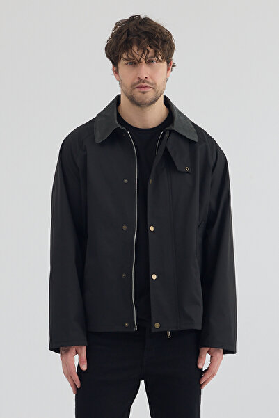 STONCS Men's Black Contrast Collar Oversize Seasonal Coat