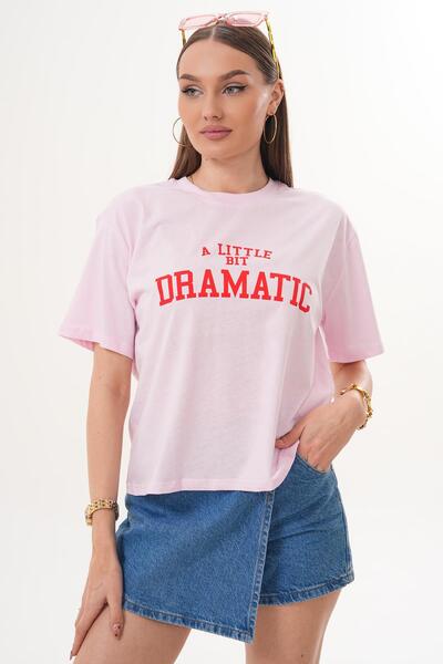 ŞİMAL Women's Print Detailed Crew Neck Oversize T-Shirt 260253 -