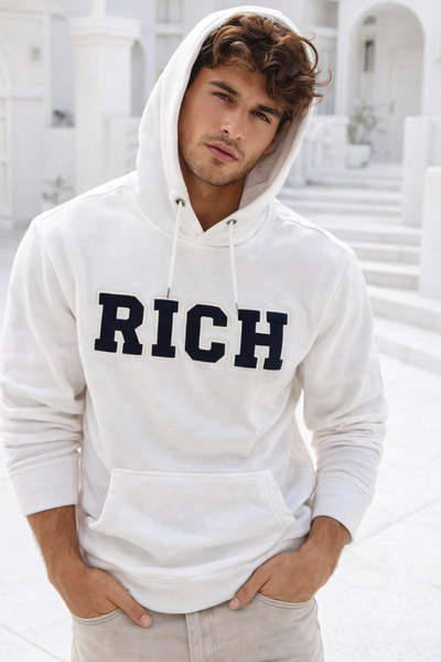 Rich Men's White Cotton Hooded Printed Sweatshirt
