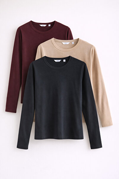 COMBİNE MİCHAİL Women's Long Sleeve Cotton Basic Slim Fit 3-Piece Blouse