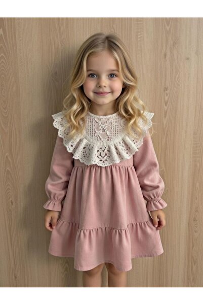 BİLGEN Style Rochie festivă din bumbac și in, cu volane, pentru fete