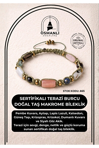 OSMANLI DOĞAL TAŞ Certified Libra Zodiac Sign Natural Stone Macrame Bracelet ...