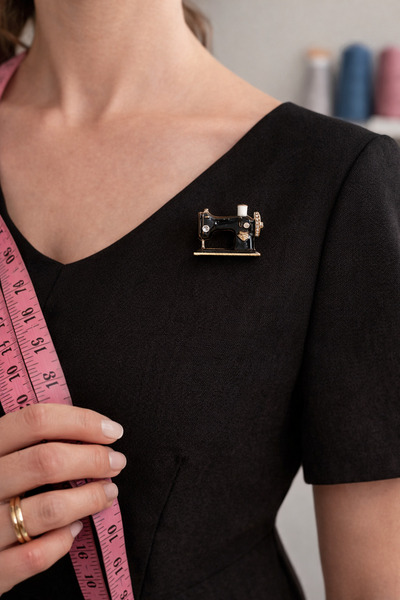 nurjewelry Luxury Dikiş Makinesi Figürlü Vintage Gold Yaka Broş