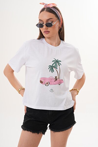 ŞİMAL Ženska majica sa detaljnim printom okrugla kragna Oversize kroj 260145