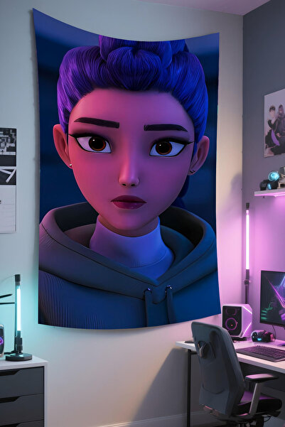RUGRUMBA Demon Hunters Baskılı Duvar Örtüsü – K-Pop Temalı, Kaliteli Kumaş, T...