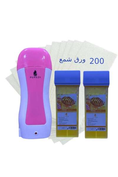 PUREZA جهاز إزالة الشعر بالشمع + لفتان من الشمع + 200 شريط لإزالة الشعر