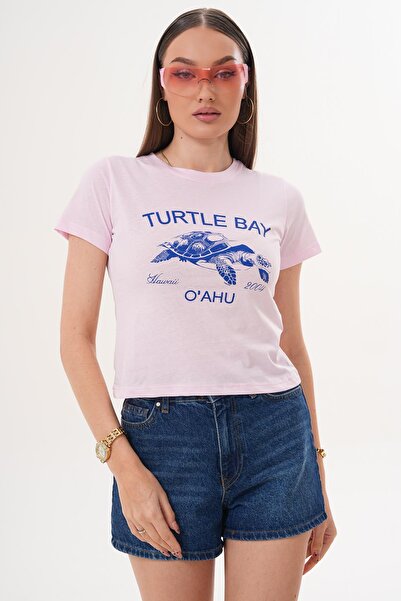 ŞİMAL Γυναικείο μπλουζάκι με λεπτομέρεια στάμπας και λαιμόκοψη  "ποδηλάτου " ...