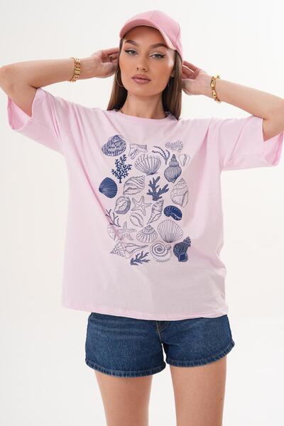 ŞİMAL Γυναικείο μπλουζάκι με λεπτομέρεια στάμπας και λαιμόκοψη  "ποδήλατο " o...