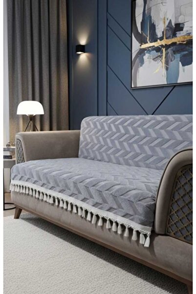 DAHABELLA LUXE HOME Tasseled Bohemian Sofa Cover - Chenille Textured Non-Slip...