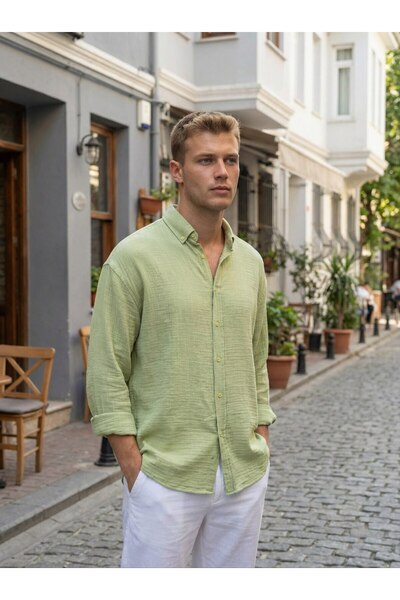 MATTİMODA Uzun Kol Müslin Erkek Yeşil Gömlek