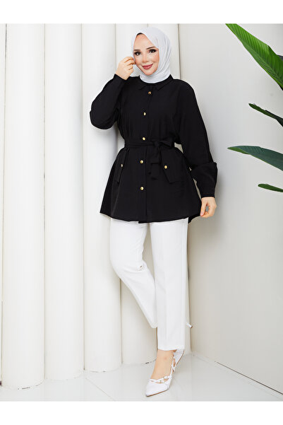 Wual giyim Belted Button Detailed Women's Shirt Tunic – Modern Stylish Design