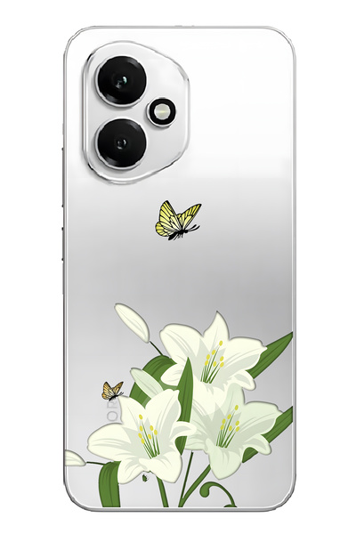 FLAMENKO Honor 400 Uyumlu Beyaz Zambak Desenli Şeffaf Telefon Kılıfı