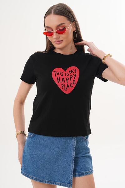 ŞİMAL تي شيرت نسائي بطباعة مفصلة وياقة دائرية 260135 -