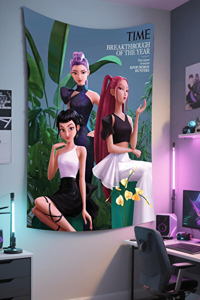RUGRUMBA Demon Hunters Baskılı Duvar Örtüsü – K-Pop Temalı, Kaliteli Kumaş, T...