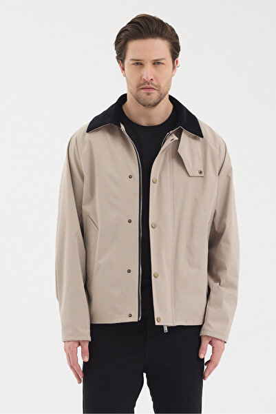 STONCS Men's Beige Contrast Collar Oversize Seasonal Coat