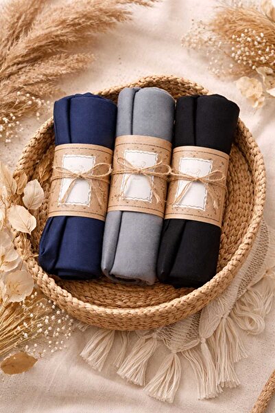 ANUK GRUP 3-Piece Combed Cotton Shawl Women's Hijab (Black-Smoked-Navy Blue)