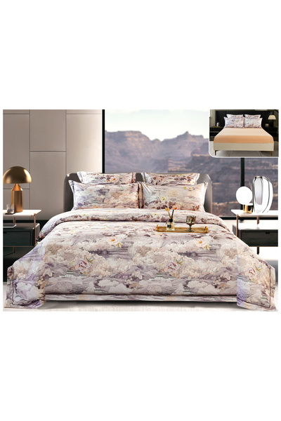 FIONNA.RO Thick Satin Duvet Cover Set With Stretchy At The Box - Flowers On S...