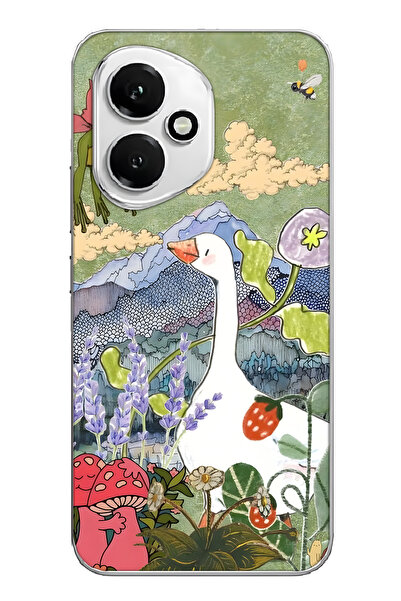 FLAMENKO غطاء هاتف شفاف متوافق مع هونر 400 بنمط رسم توضيحي للإوز والطبيعة